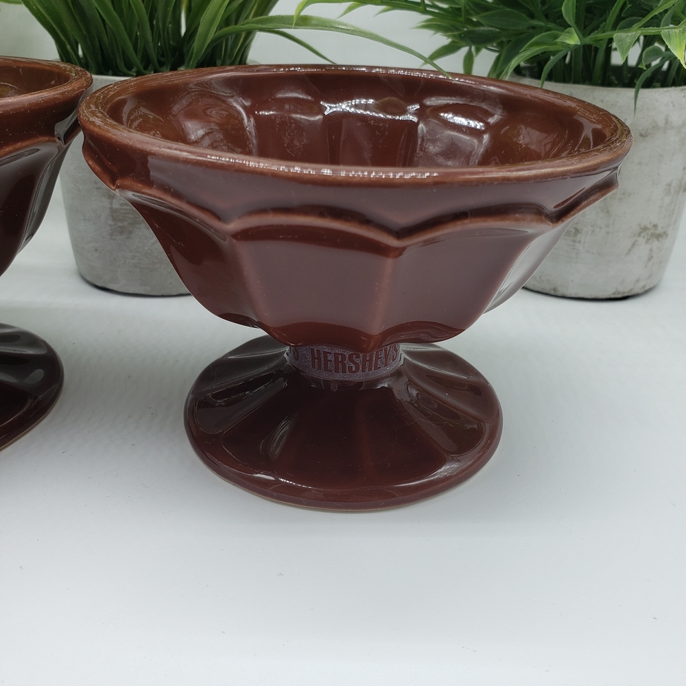 Hershey's Chocolate Vintage Set of 2 Brown Ceramic Sundae Dessert Bowls - Picture 3 of 9